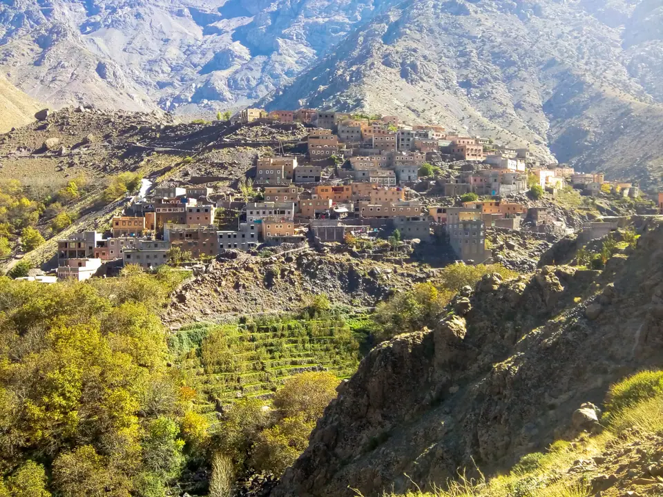 Vista del pueblo bereber de Imlil, en el Alto Atlas de Marruecos, una región amazighófona
